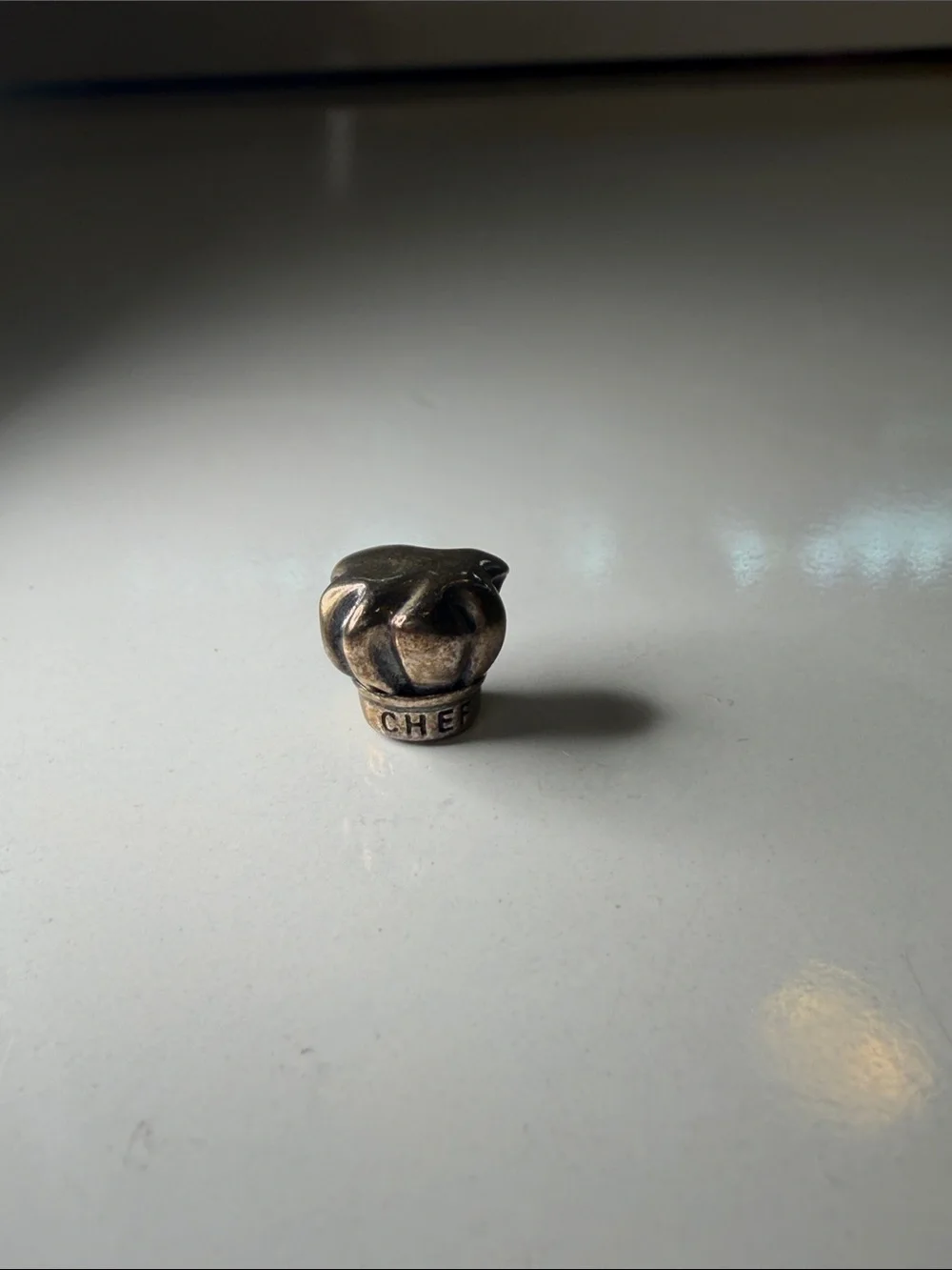 Antique Brass Chef Hat Charm Bead - Brown